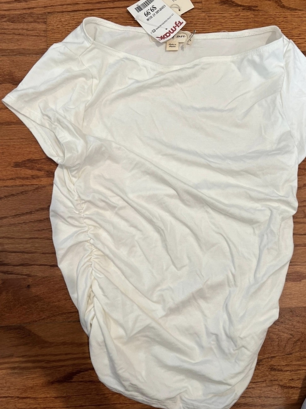 White Short Sleeve Ruched Side Tee